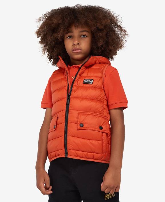 Boys Classic Orange Barbour Hooded Racer Gilet 40VB2489