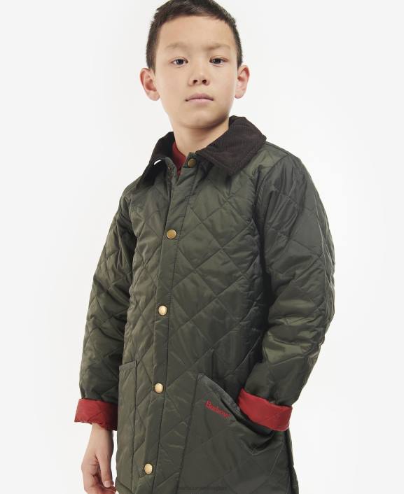 Boys Dark Olive/Red Barbour Liddesdale Quilted Jacket 40VB2476