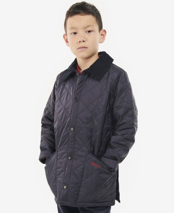 Boys Dark Olive/Red Barbour Liddesdale Quilted Jacket 40VB2481