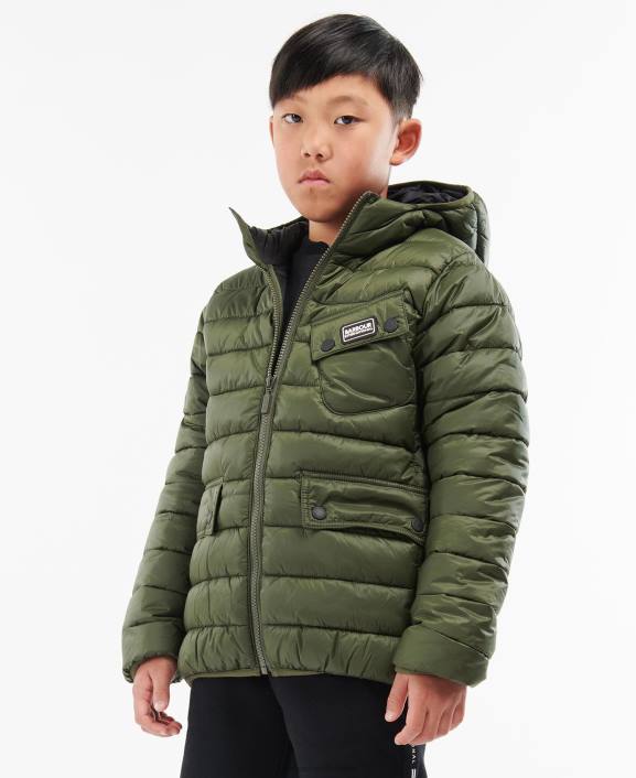 Boys Deep Red Barbour Ouston Hooded Quilted Jacket 40VB2475