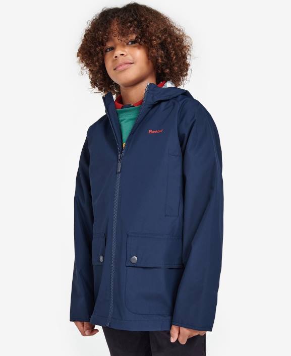 Boys Classic Navy Barbour Hooded Domus Showerproof Jacket 40VB2490