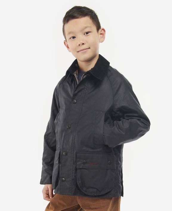 Boys Navy Barbour Bedale Waxed Jacket 40VB2473