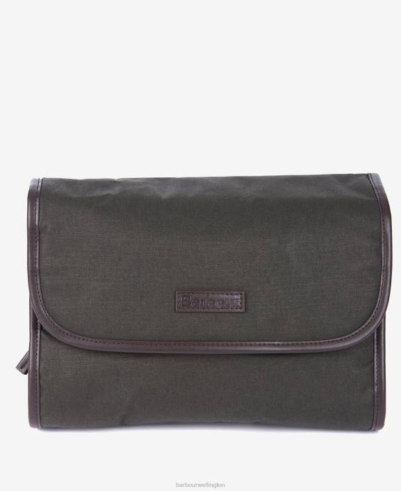 Men Olive Barbour Wax Hanging Washbag 40VB2183