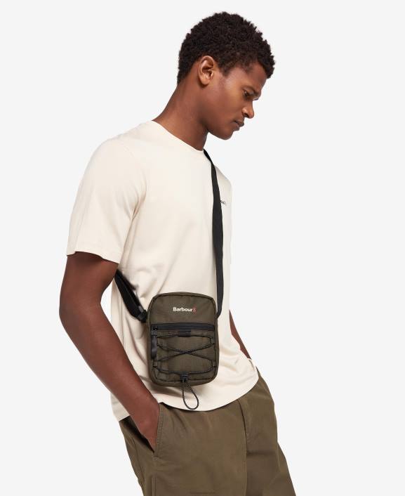 Men Olive/Black Barbour Arwin Canvas Crossbody Bag 40VB2192