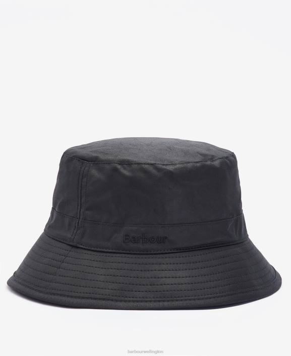 Men Black Barbour Wax Bucket Hat 40VB2251