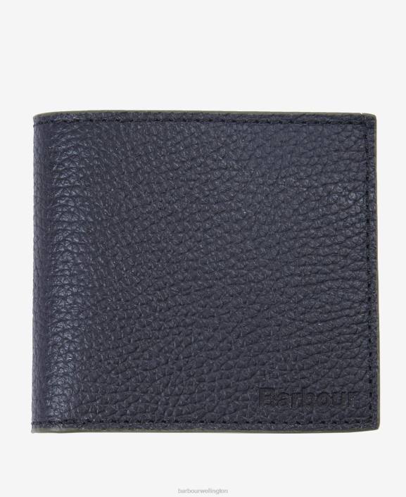 Men Black Barbour Grain Leather Billfold Wallet 40VB2381