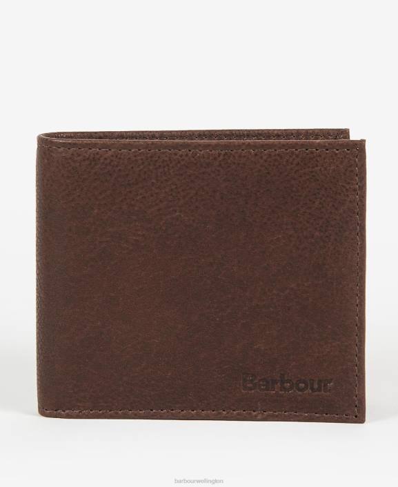 Men Dark Brown Barbour Padbury Billfold Wallet 40VB2379