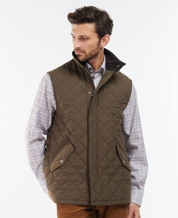 Men Dk Olive Barbour Shoveler Gilet 40VB228