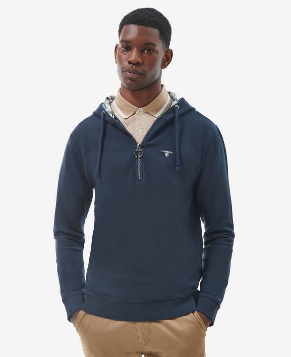 Men Classic Navy Barbour Haverigg Half Zip Hoodie 40VB985