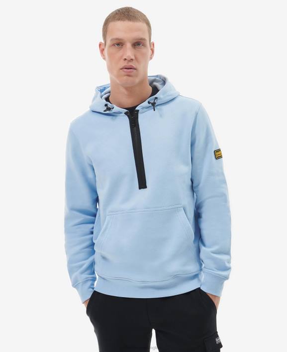 Men Faded Blue Barbour Badge Half-Zip Hoodie 40VB1029