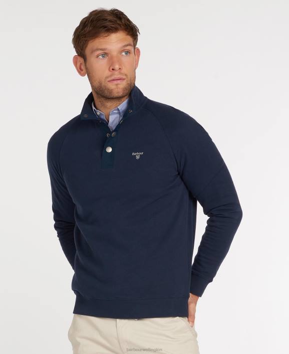 Men Navy Barbour Half Snap Sweatshirt 40VB978