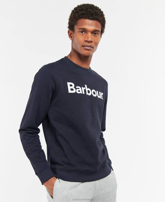 Men Navy Barbour Logo Crew-Neck Sweatshirt 40VB1028