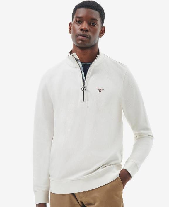 Men White smoke Barbour Birkrigg Half Zip Sweatshirt 40VB991