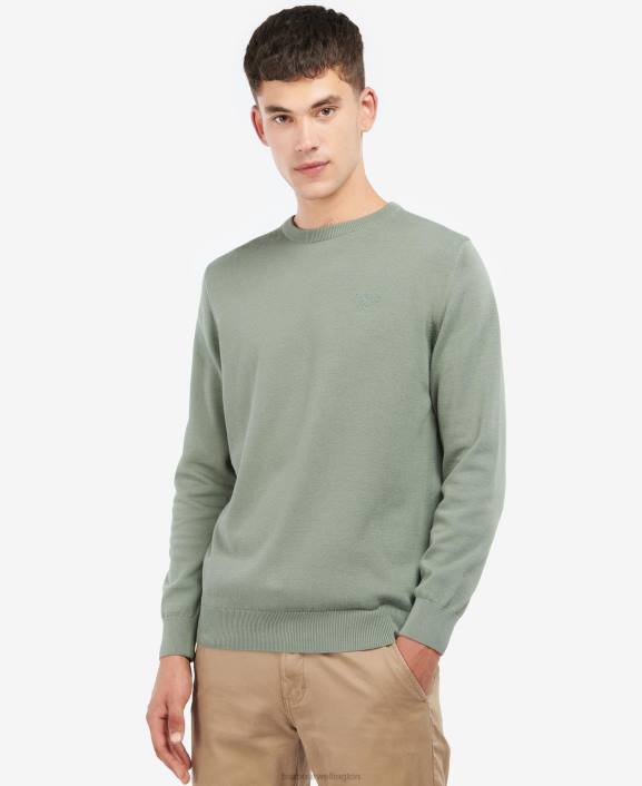 Men Agave Green Barbour Pima Cotton Crew Neck Sweater 40VB1102