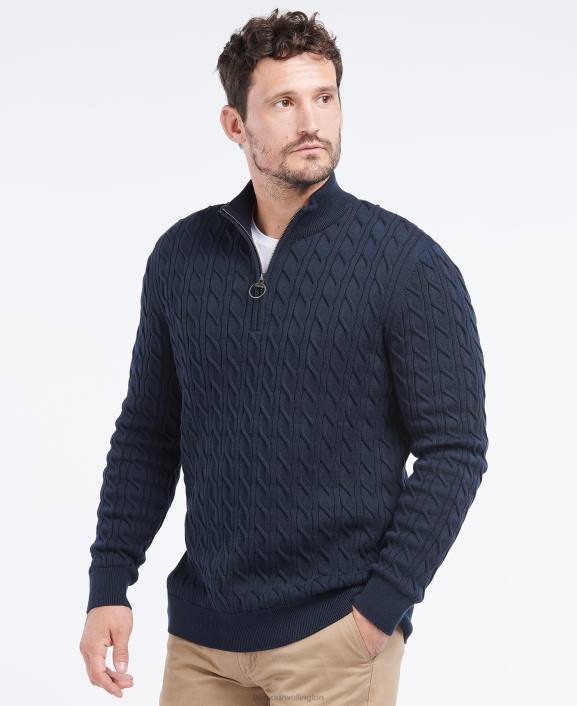 Men Light Moss Barbour Cable Knit Half Zip 40VB1082