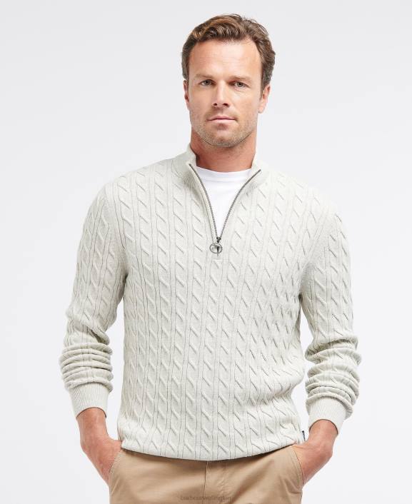 Men Light Moss Barbour Cable Knit Half Zip 40VB1090