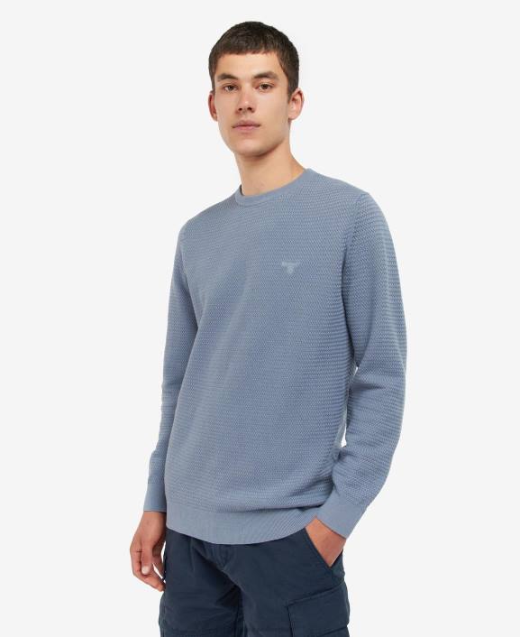 Men Washed Blue Barbour Fleming Knitted Crew Neck Jumper 40VB1093