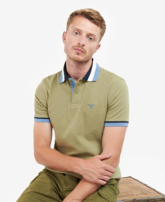 Men Bleached Olive Barbour Finkle Polo Shirt 40VB648