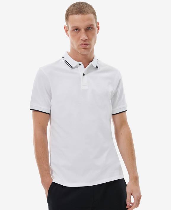 Men Classic White Barbour Bates Polo Shirt 40VB656