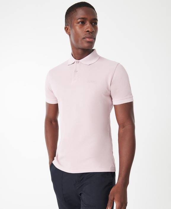 Men Dusk Pink Barbour Essential Garment Dye Polo Shirt 40VB691