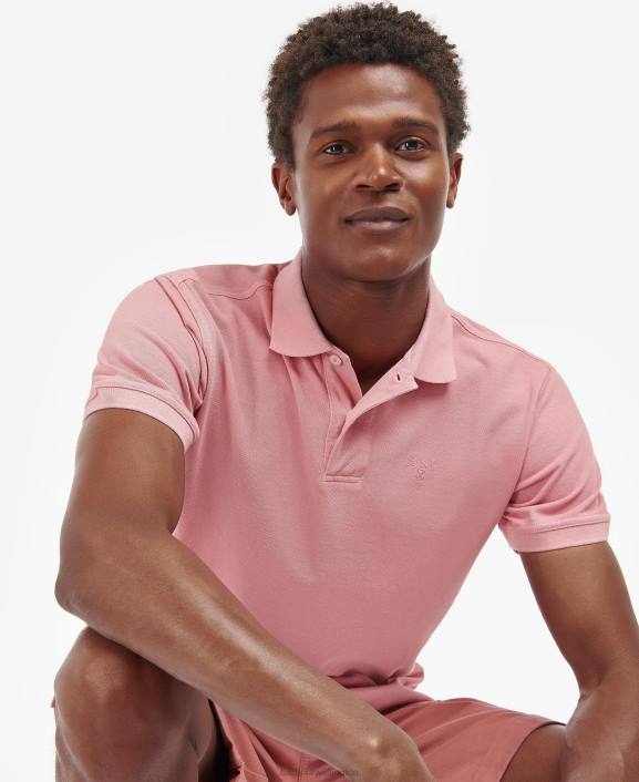 Men Pink Salt Barbour Wash Sports Polo Shirt 40VB548