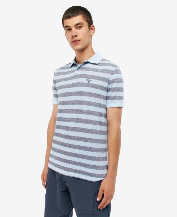 Men Powder Blue Barbour Thorley Striped Polo Shirt 40VB716