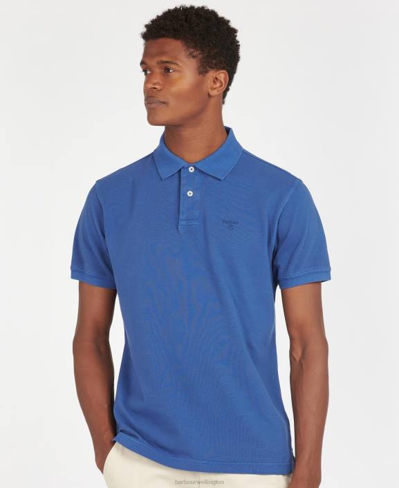 Men Sky Barbour Washed Sports Polo Shirt 40VB564