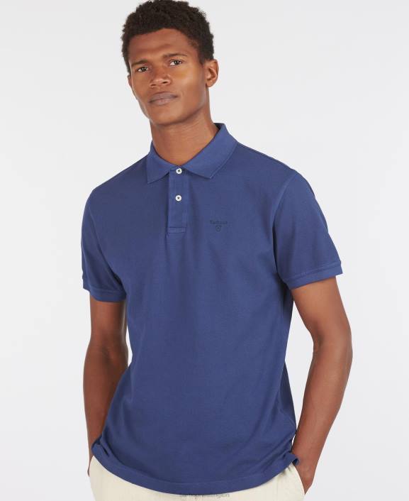 Men Sky Barbour Washed Sports Polo Shirt 40VB589