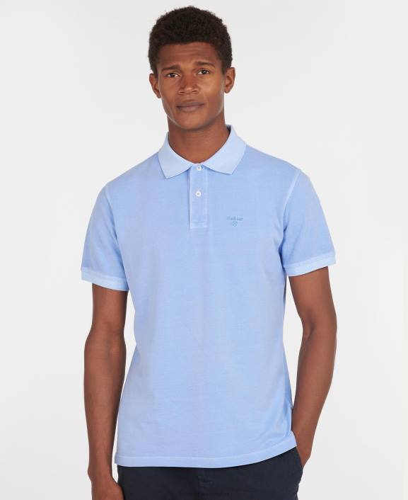 Men Sky Barbour Washed Sports Polo Shirt 40VB595