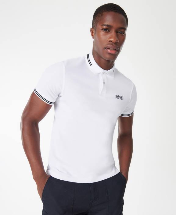 Men White Barbour International Poloshirt Essential Tipped 40VB571