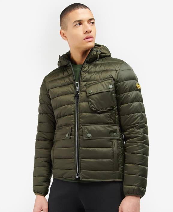 Men Sage Barbour Racer Ouston Hooded Quilted Jacket 40VB115