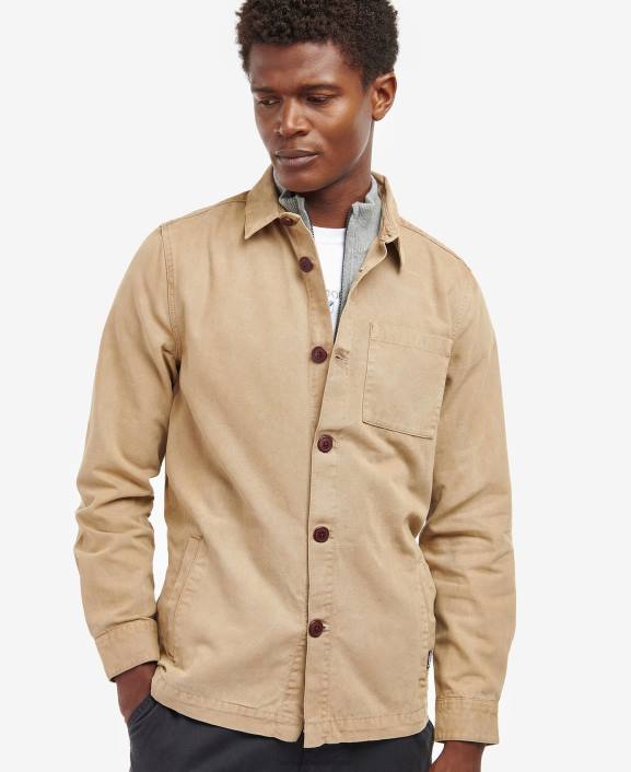 Men Bleached Olive Barbour Washed Cotton Overshirt 40VB296