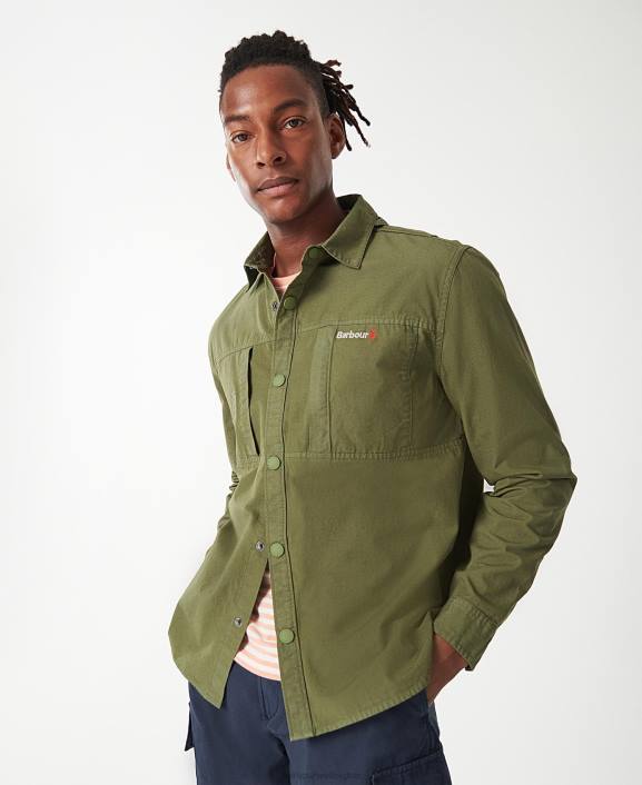 Men Burnt Olive Barbour Annan Overshirt 40VB287