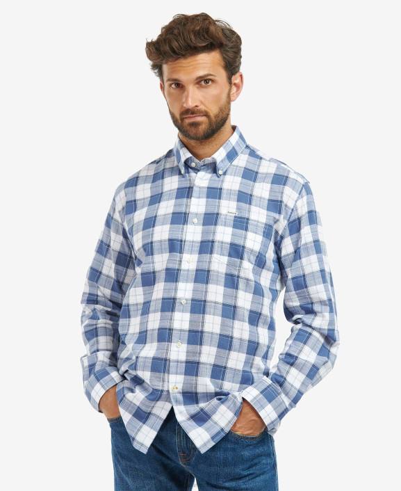 Men Classic Blue Barbour Broxfield Regular Checked Shirt 40VB370