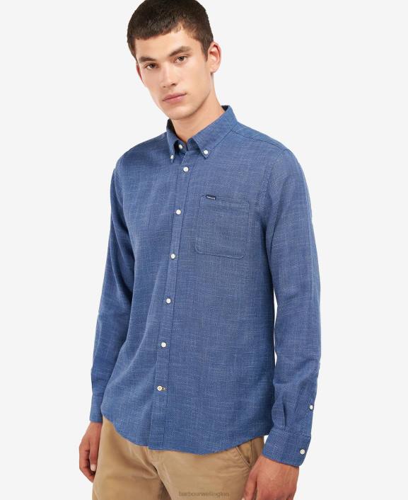 Men Denim Blue Barbour Ramport Tailored Shirt 40VB388