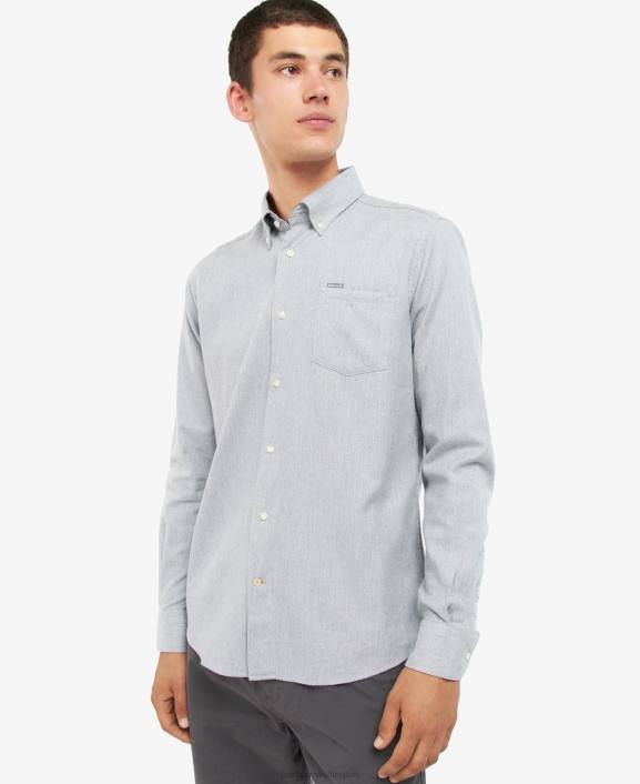 Men Grey Marl Barbour Seaham Tailored Shirt 40VB506