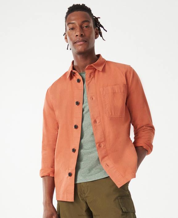 Men Orange Spice Barbour Longshore Overshirt 40VB389