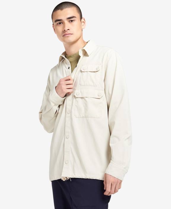 Men White Stone Barbour Leo Overshirt 40VB468