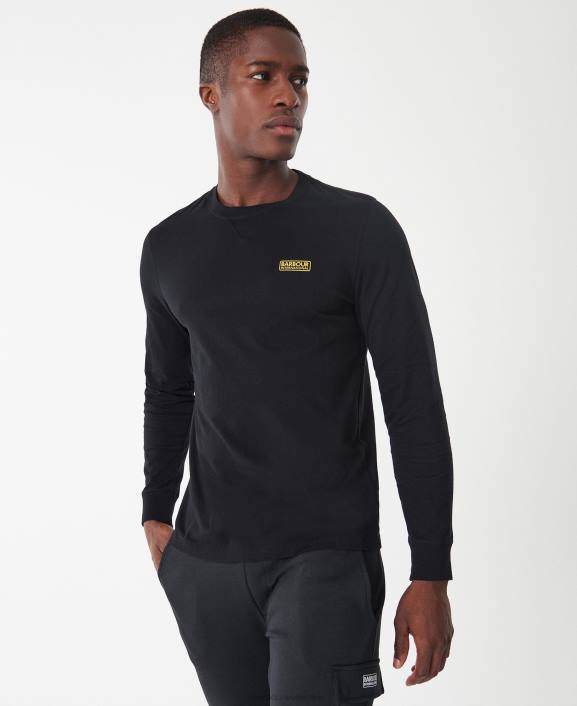 Men Black Barbour Long Sleeved Logo T-Shirt 40VB898