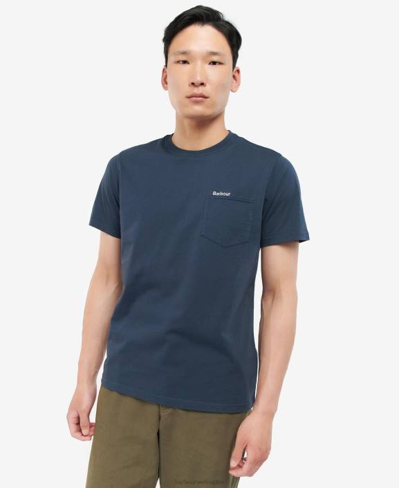 Men Classic Navy Barbour Langdon Pocket T-Shirt 40VB918