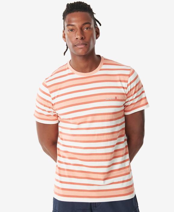 Men Faded Orange Barbour Crundale Stripe T-Shirt 40VB795