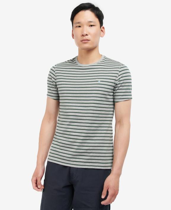 Men Grey Marl Barbour Ponte Striped T-Shirt 40VB934