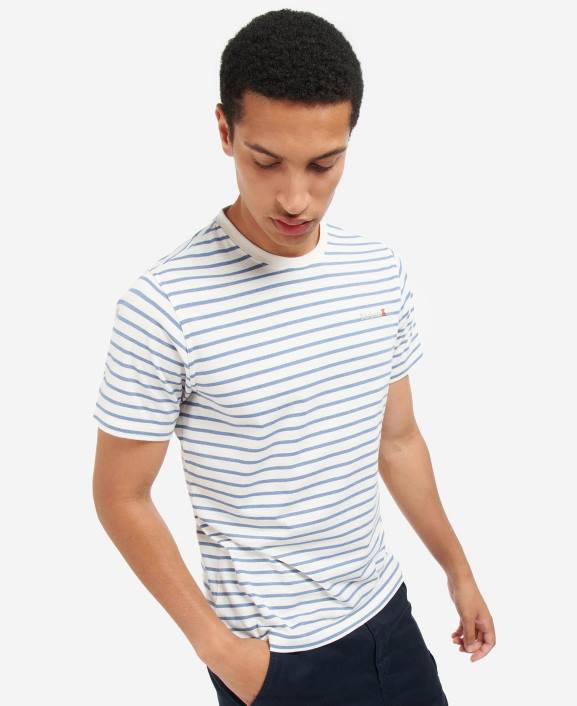 Men Powder Blue Barbour Dent Striped T-Shirt 40VB828