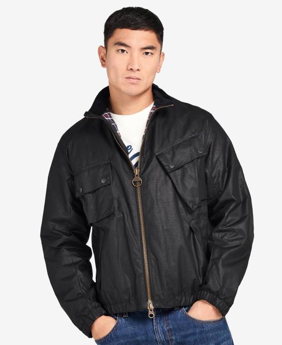 Men Classic Black Barbour Roslin Waxed Jacket 40VB63