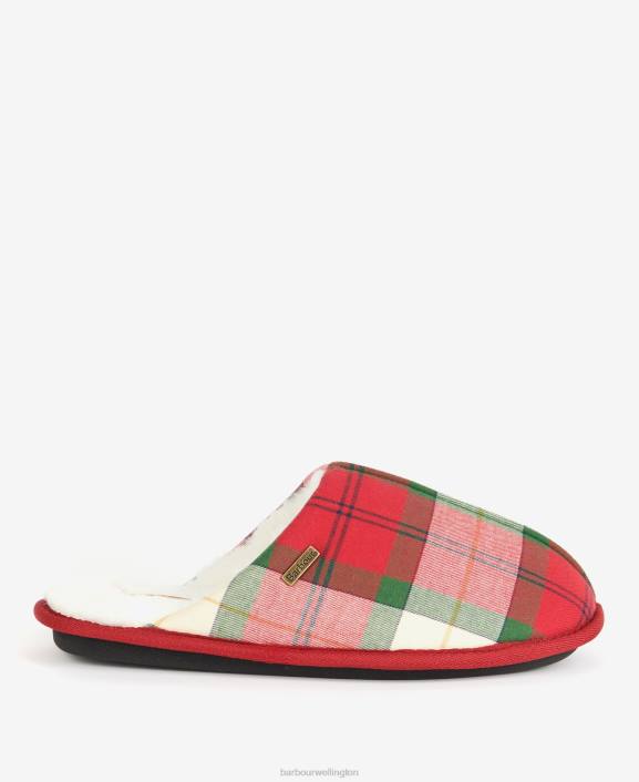 Men Berry Red Tartan Barbour Young Slippers 40VB1254