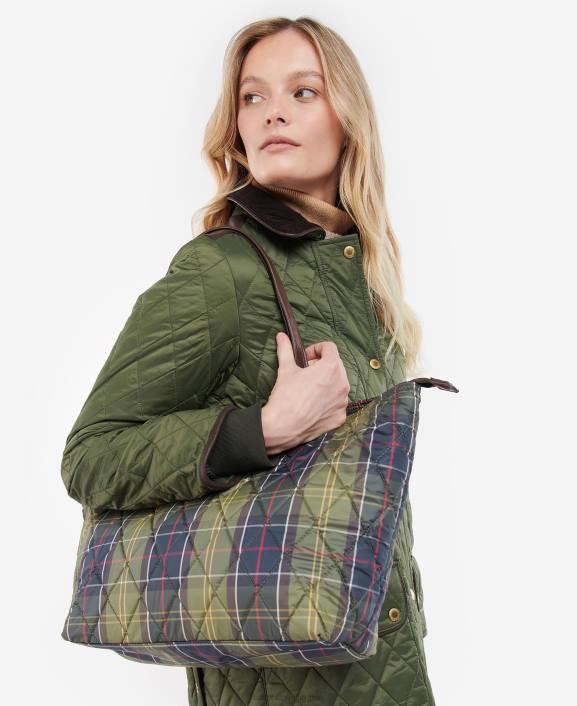 Women Classic Tartan Barbour Wetherham Quilted Tartan Tote 40VB2407