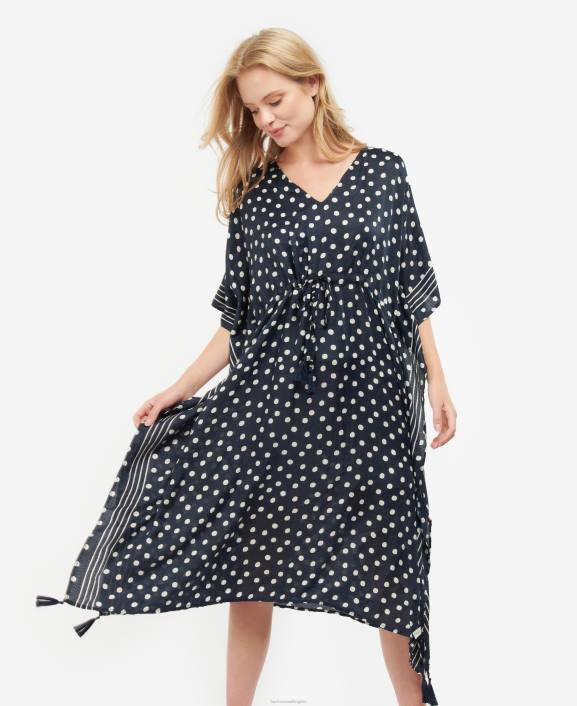 Women Classic Navy Barbour Polka Dot Beach Kaftan 40VB2460