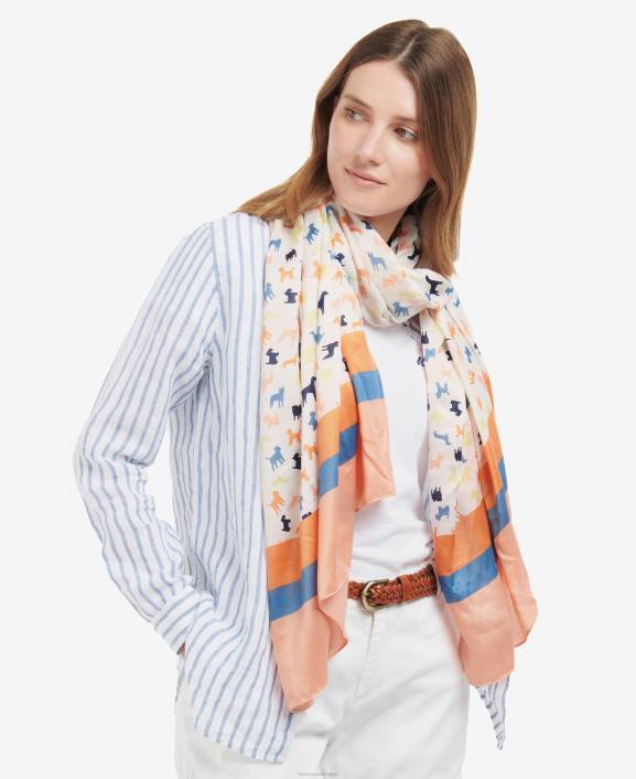 Women Classic White Barbour Dog Print Scarf 40VB2456