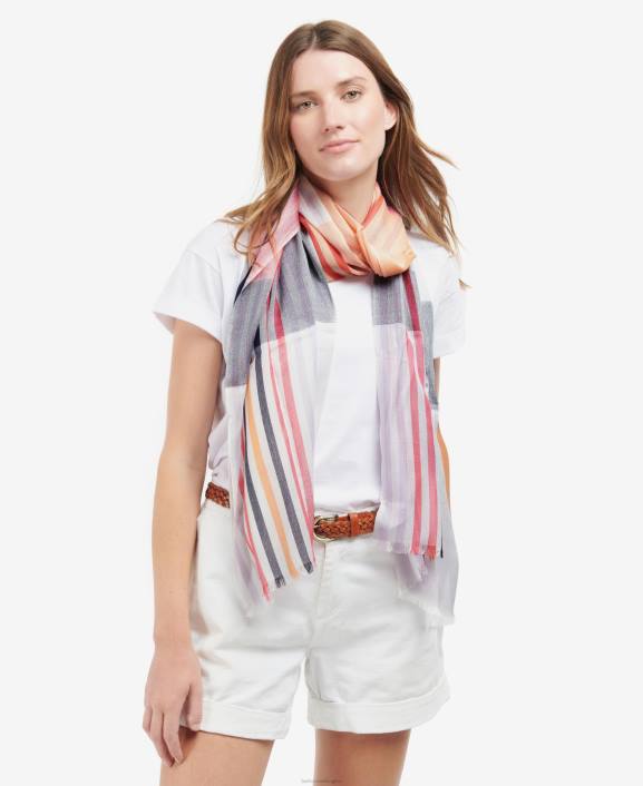 Women Classic White Barbour Kendra Check & Stripe Scarf 40VB2458