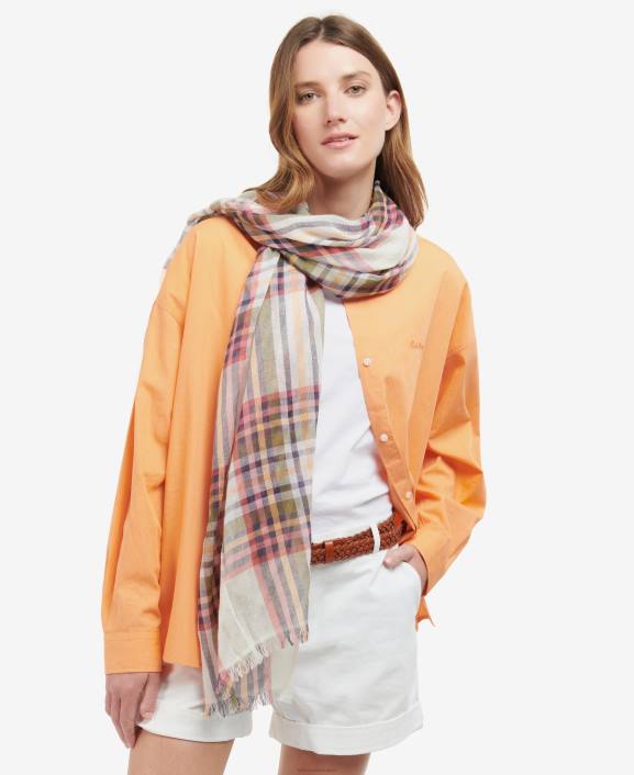 Women Classic White Barbour Summer Lonnen Checked Scarf 40VB2459